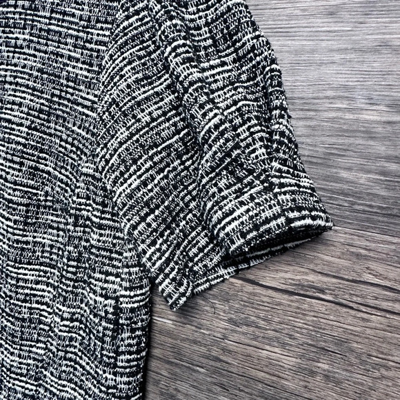 LOFT Black and White Sheath Dress with Puff Sleeves and Crew Neck - Picture 6 of 9